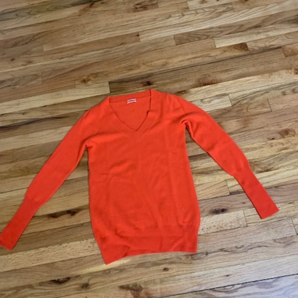 J. Crew Bright Orange V-Neck Cashmere Sweater